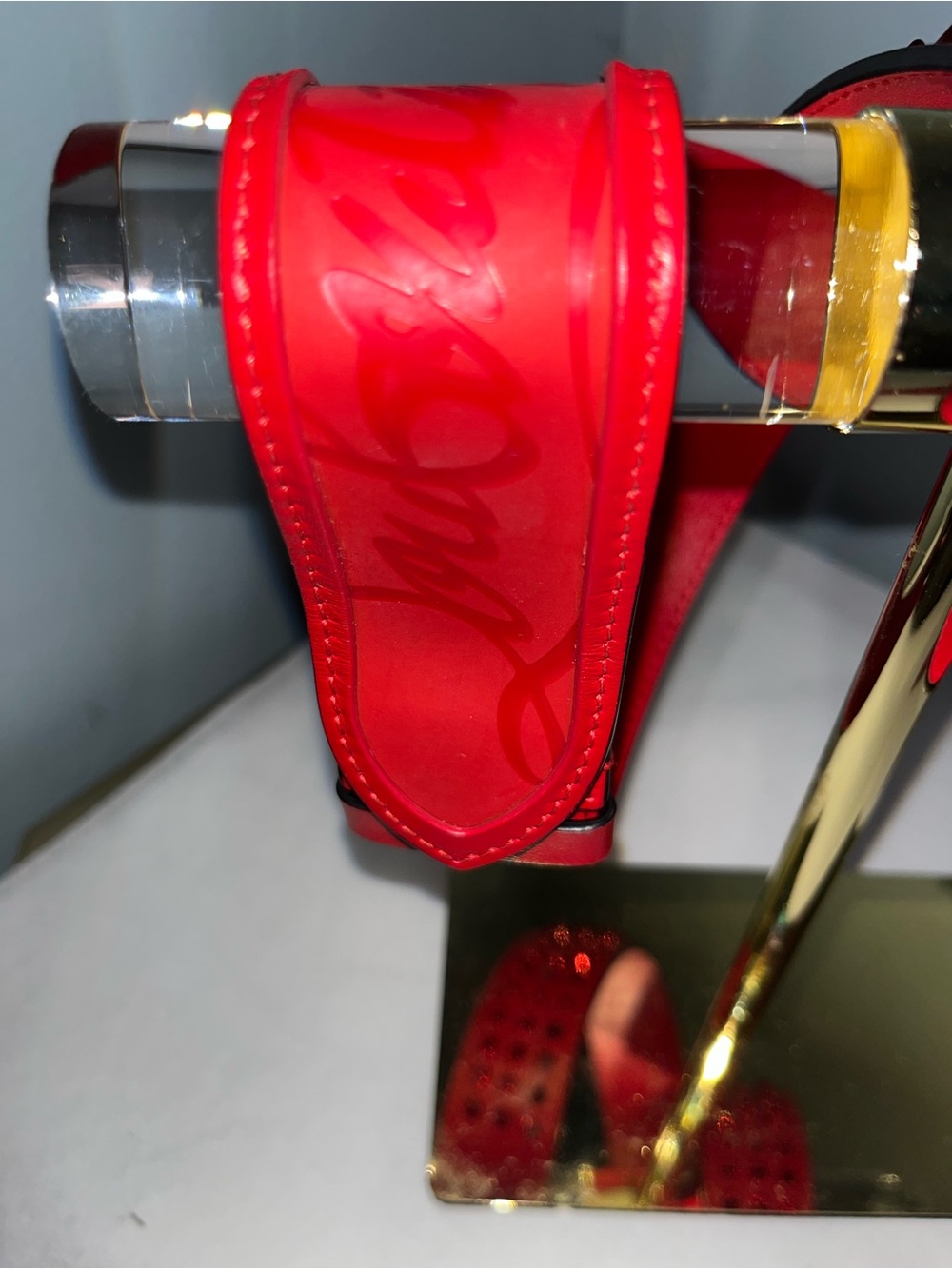 Louis Vuitton Red Studded Leather Belt with Spike Embellishments - Picture 3 of 5
